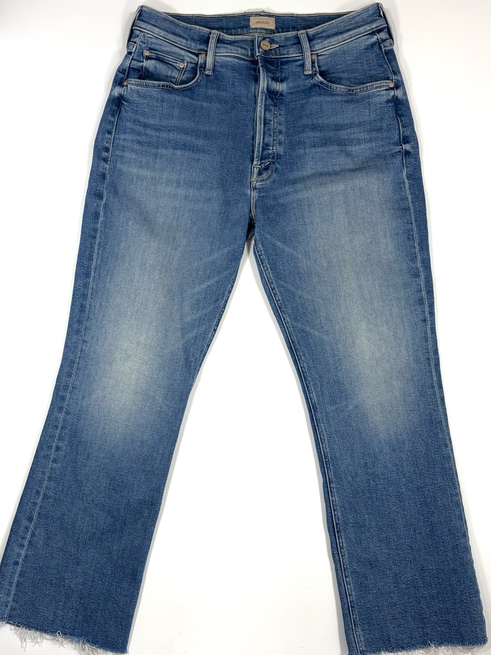 MOTHER The Tripper Ankle Fray Jeans Riding The Cliffside High Rise Blue Denim